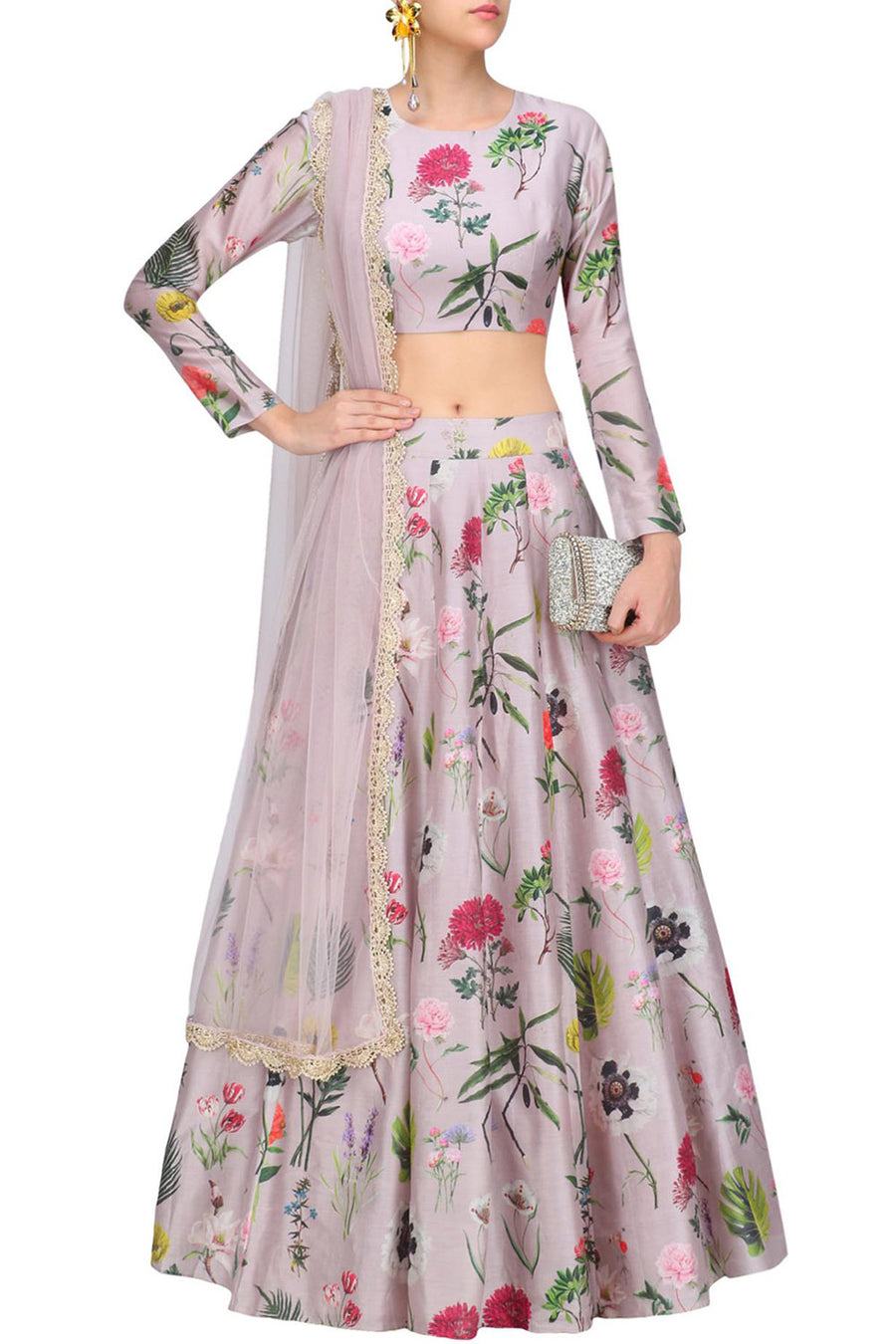 Lilac Printed Choli & Lehenga With Lilac Dupatta