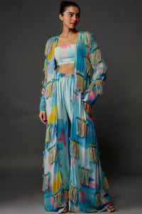 Painterly Print Jacket & Bustier With Pants