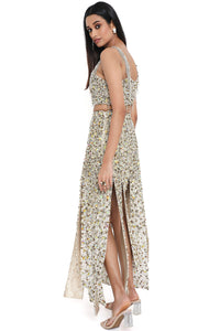 Off White Embroidered Choli With High Low Skirt