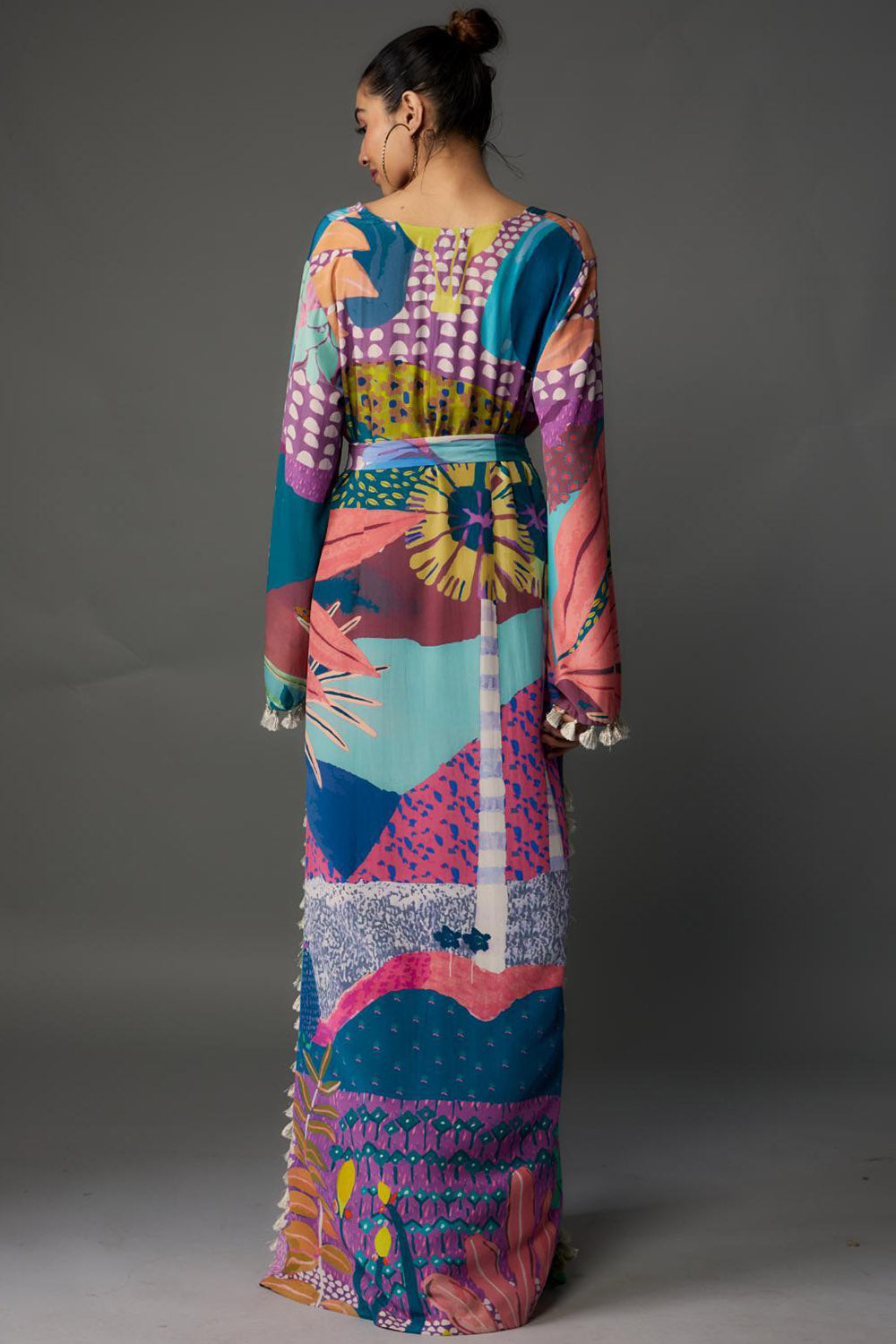 Purple Tropical Print Crepe Beyza Kaftan