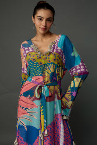 Purple Tropical Print Crepe Beyza Kaftan