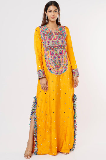 Mustard Embroidered Kaftan