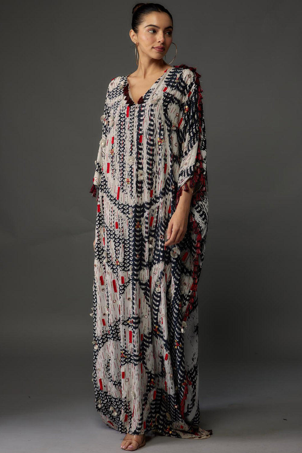 Black & White Uzbek Print Kaftan