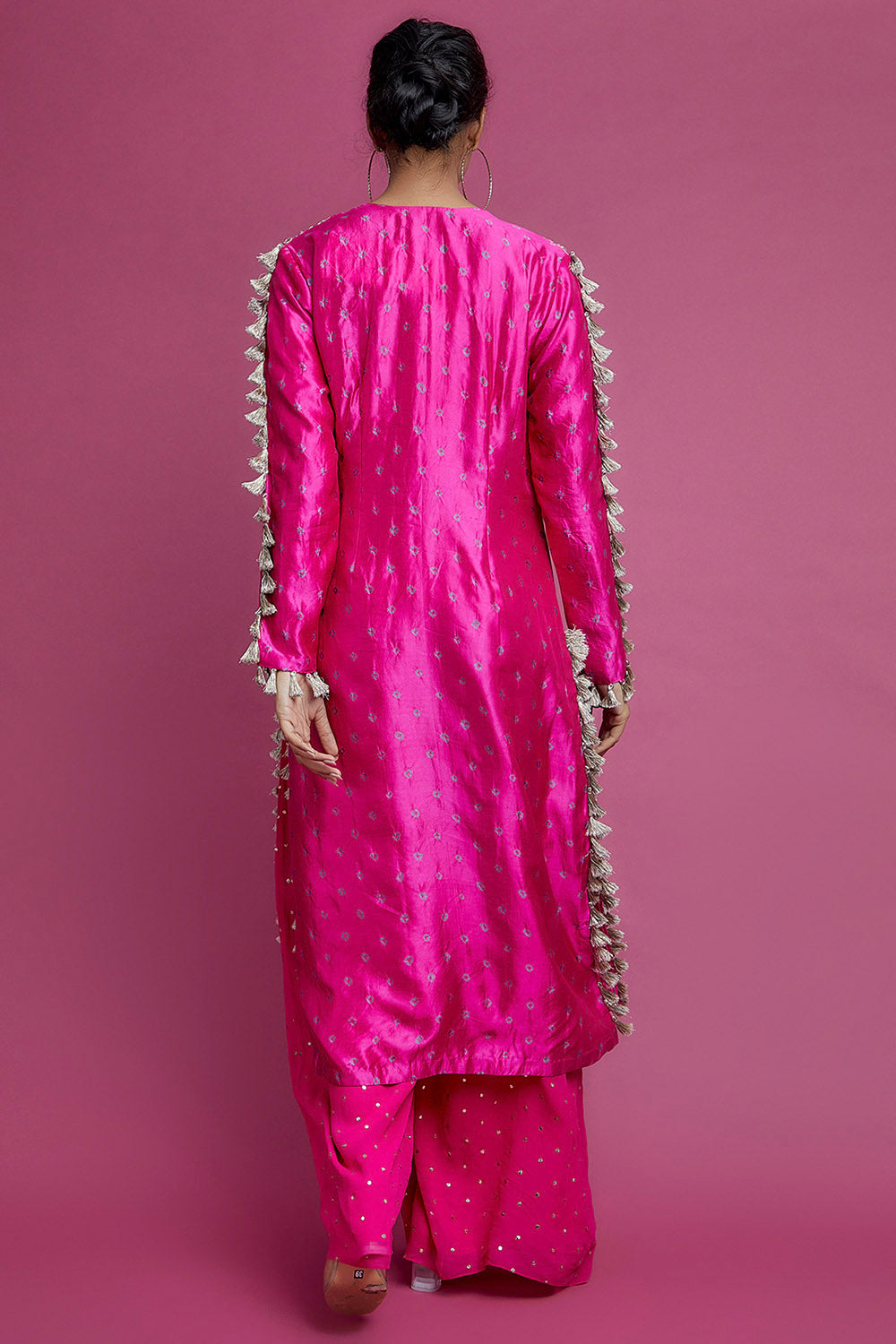 Hot Pink Embroidered Kurta And Palazzo With Dupatta