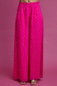 Hot Pink Embroidered Kurta And Palazzo With Dupatta