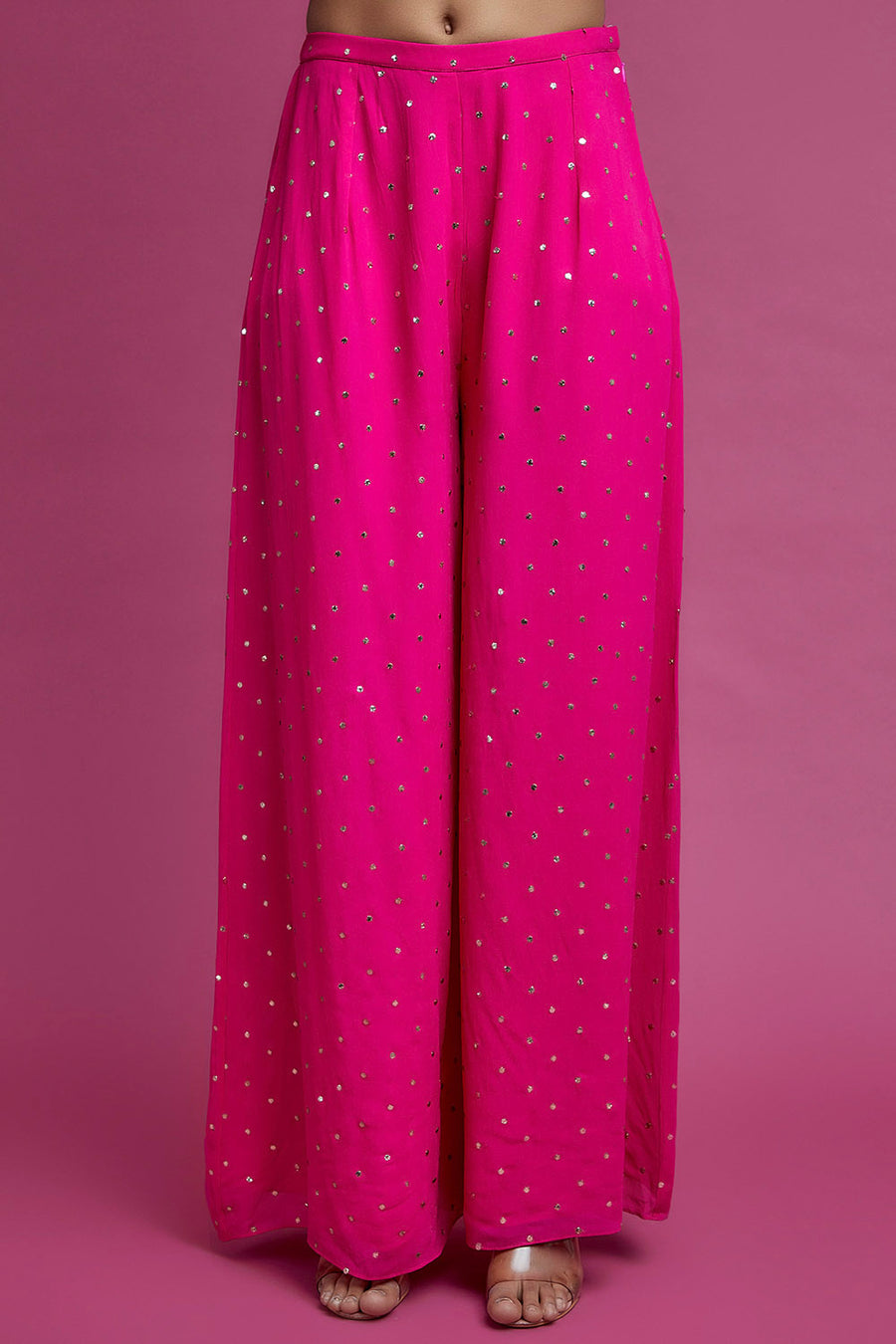 Hot Pink Embroidered Kurta And Palazzo With Dupatta