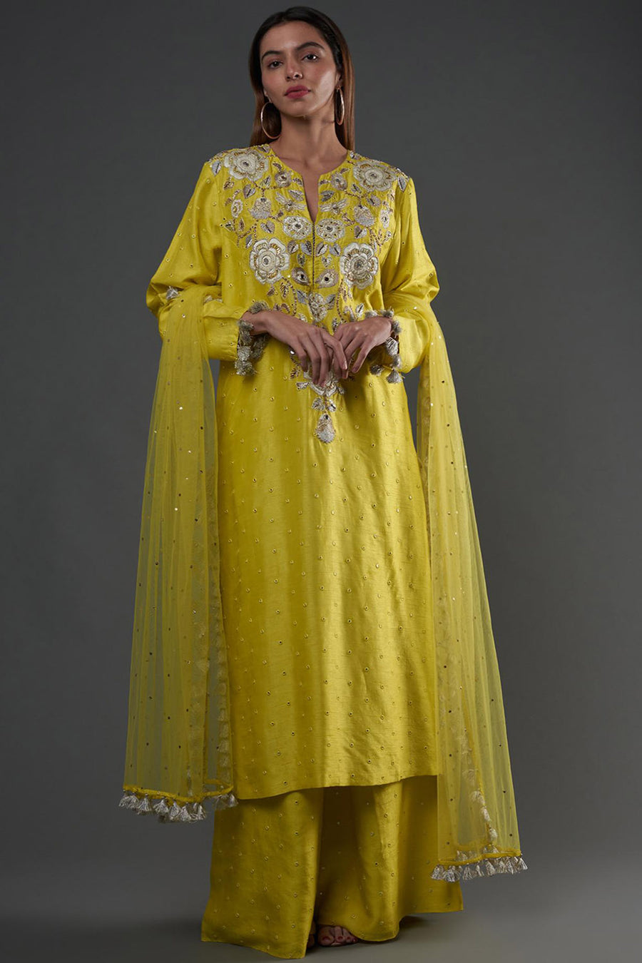 Yellow Kurta & Palazzo With Dupatta