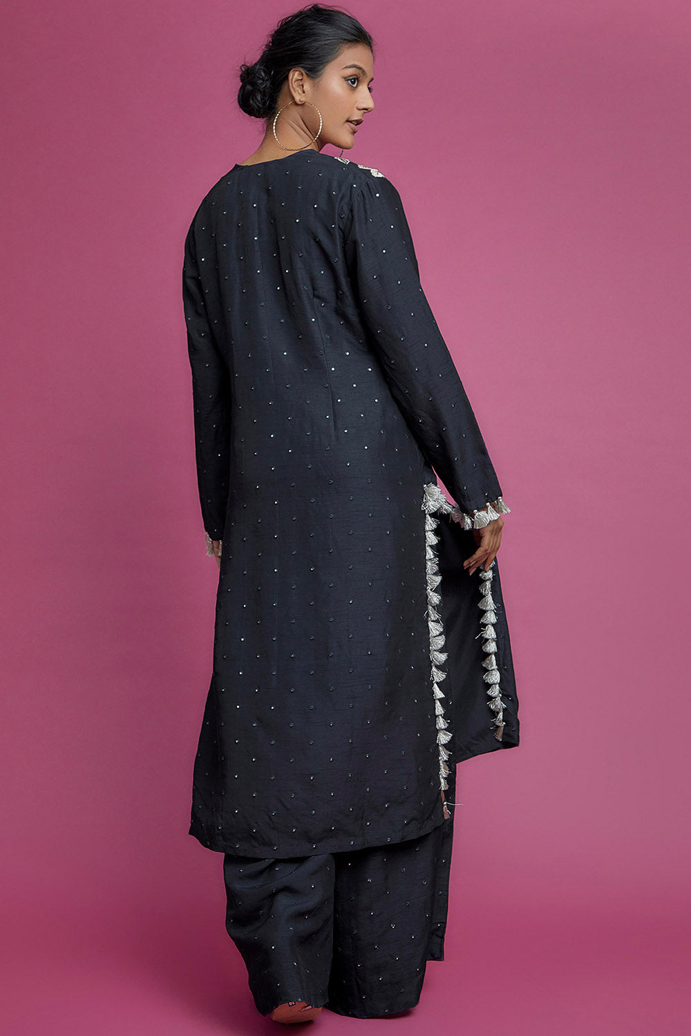 Midnight Blue Embroidered Kurta With Palazzo And Dupatta