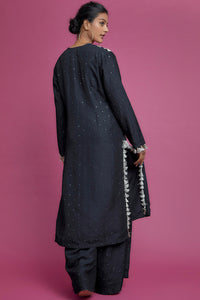 Midnight Blue Embroidered Kurta With Palazzo And Dupatta