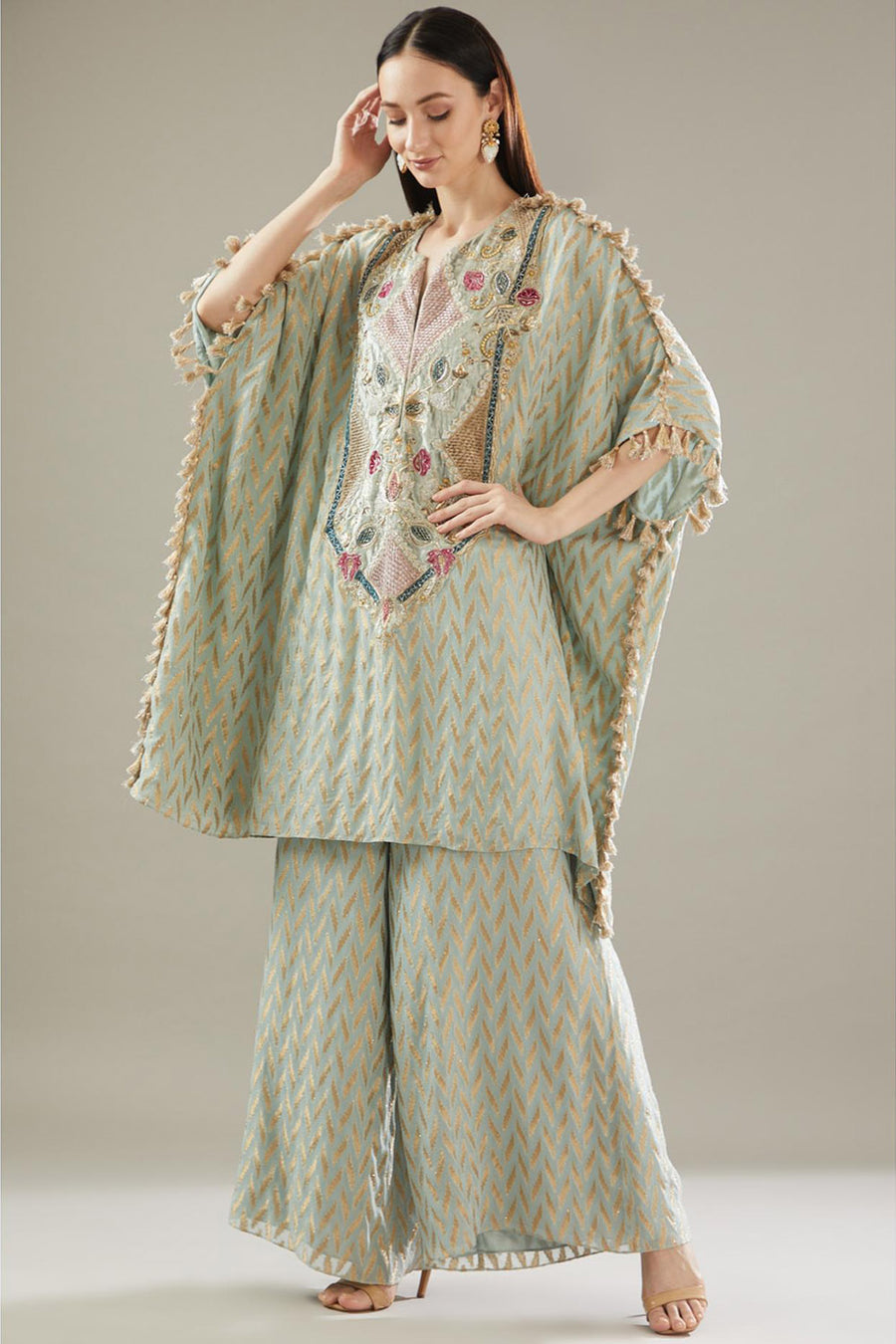 Powder Blue Embroidered Kaftan & Palazzo