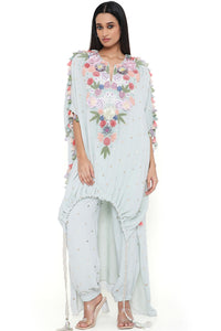 Sea Foam Embroidered Kaftan With Jogger Pant