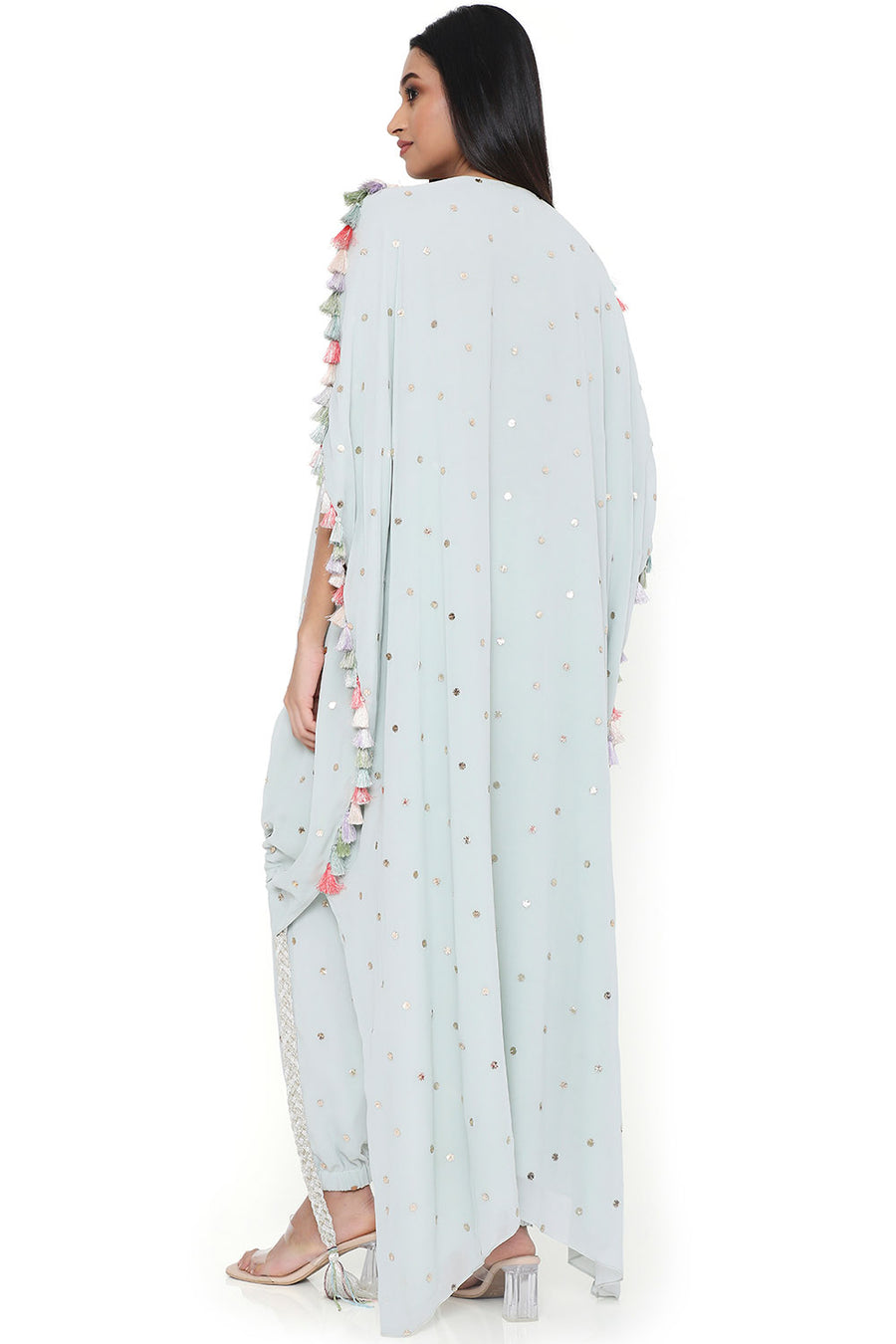 Sea Foam Embroidered Kaftan With Jogger Pant