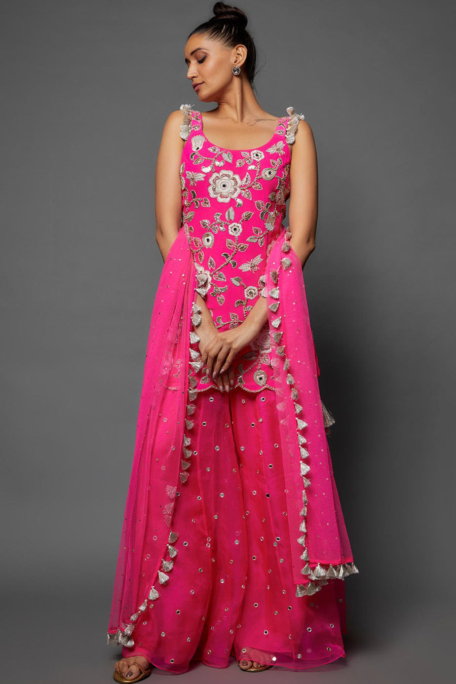 Hot Pink Kurta & Sharara With Dupatta