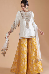 Off White Kurta With Sharara And Dupatta