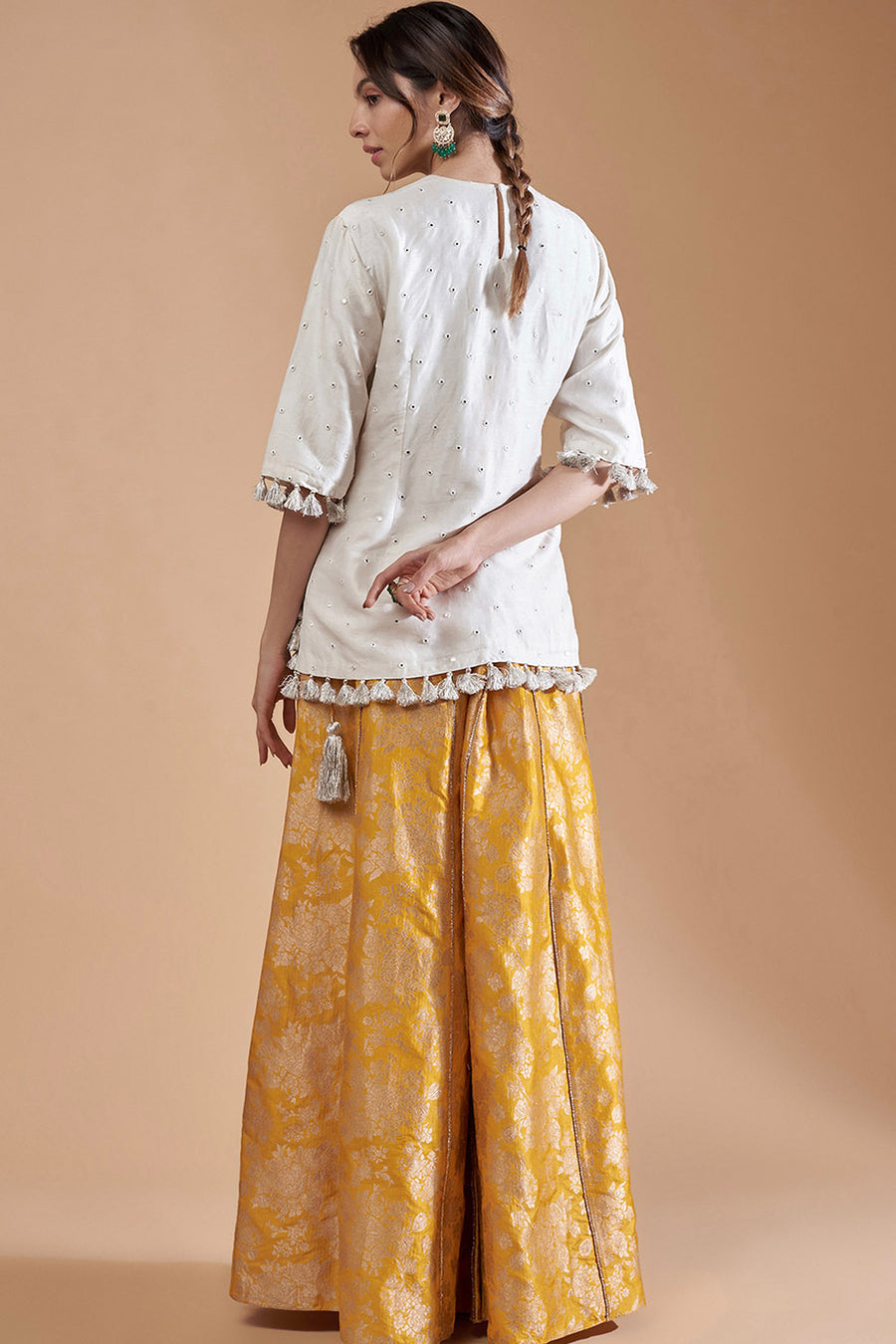 Off White Kurta With Sharara And Dupatta