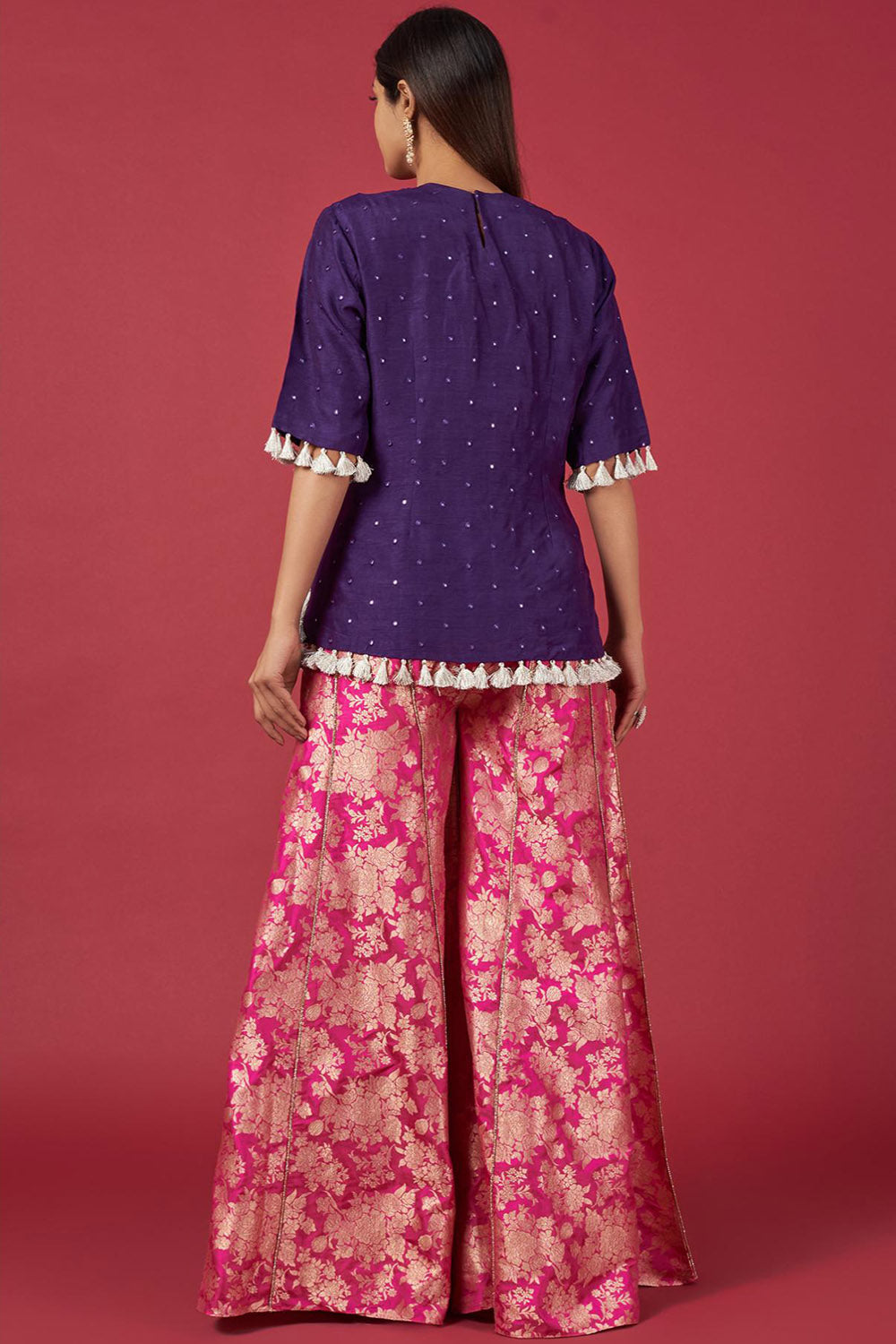 Purple Kurta & Hot Pink Sharara With Dupatta