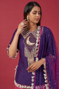 Purple Kurta & Hot Pink Sharara With Dupatta