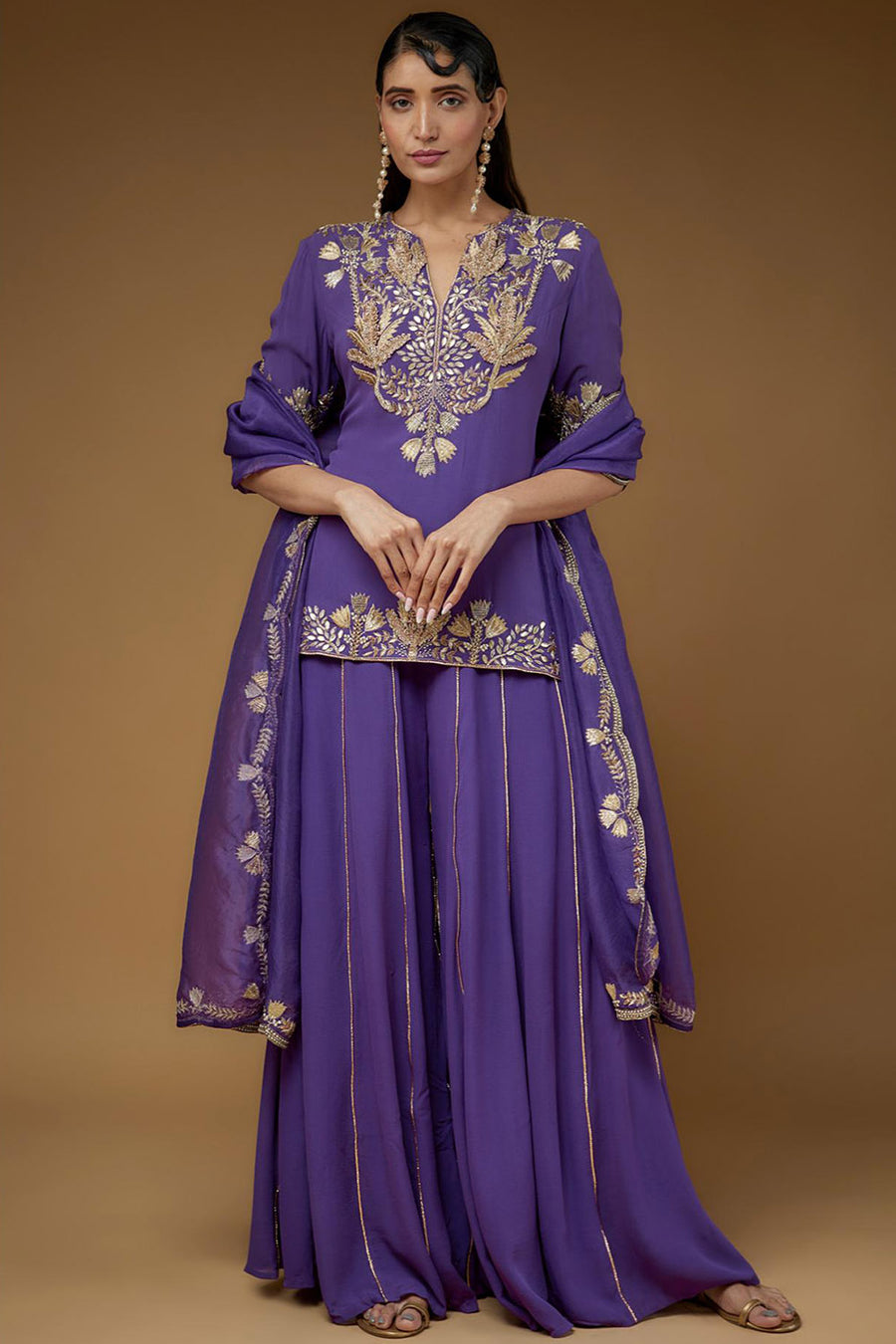 Purple Kurta & Sharara With Dupatta