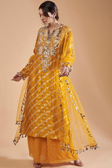 Mustard Kurta With Palazzo And Dupatta