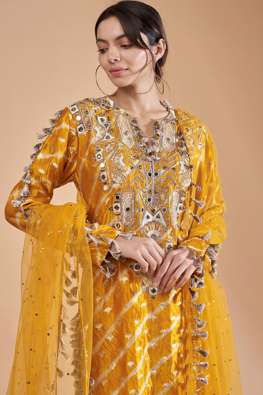 Mustard Kurta With Palazzo And Dupatta