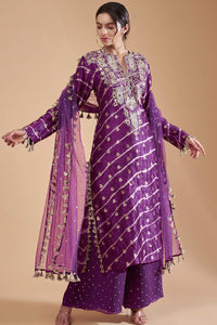 Purple Kurta With Palazzo And Dupatta