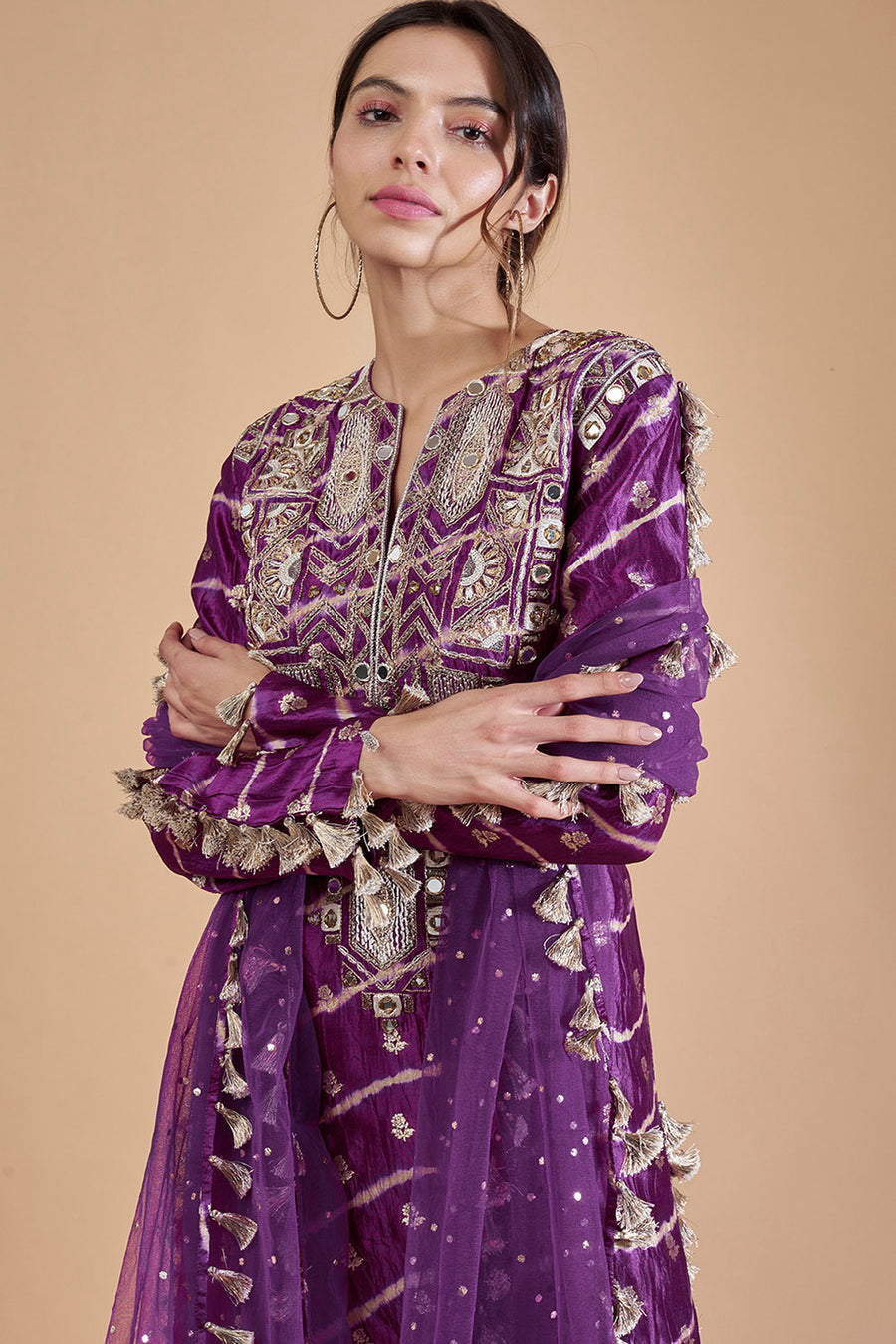 Purple Kurta With Palazzo And Dupatta