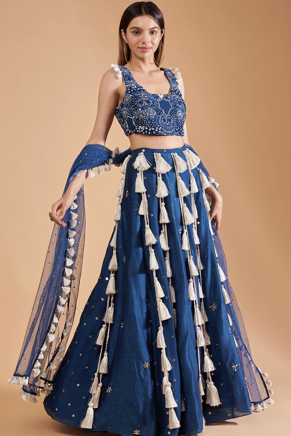 Teal Blue Choli With Lehenga And Dupatta