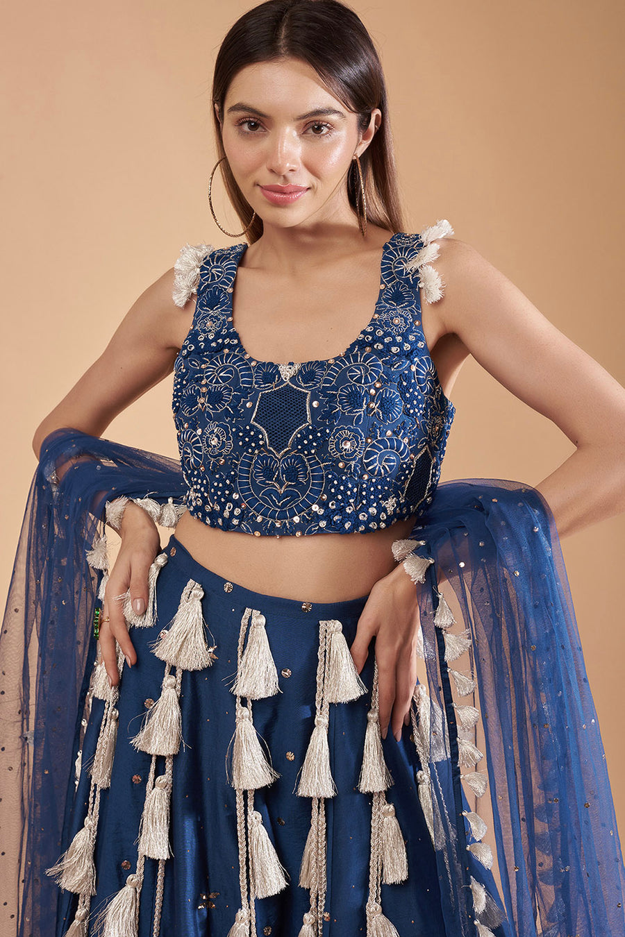 Teal Blue Choli With Lehenga And Dupatta