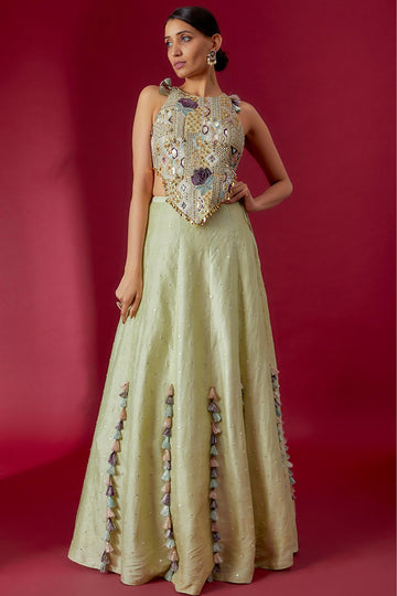 Mint Embroidered Choli & Lehenga