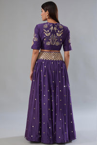 Purple Choli With Cutwork Belt Lehenga & Dupatta