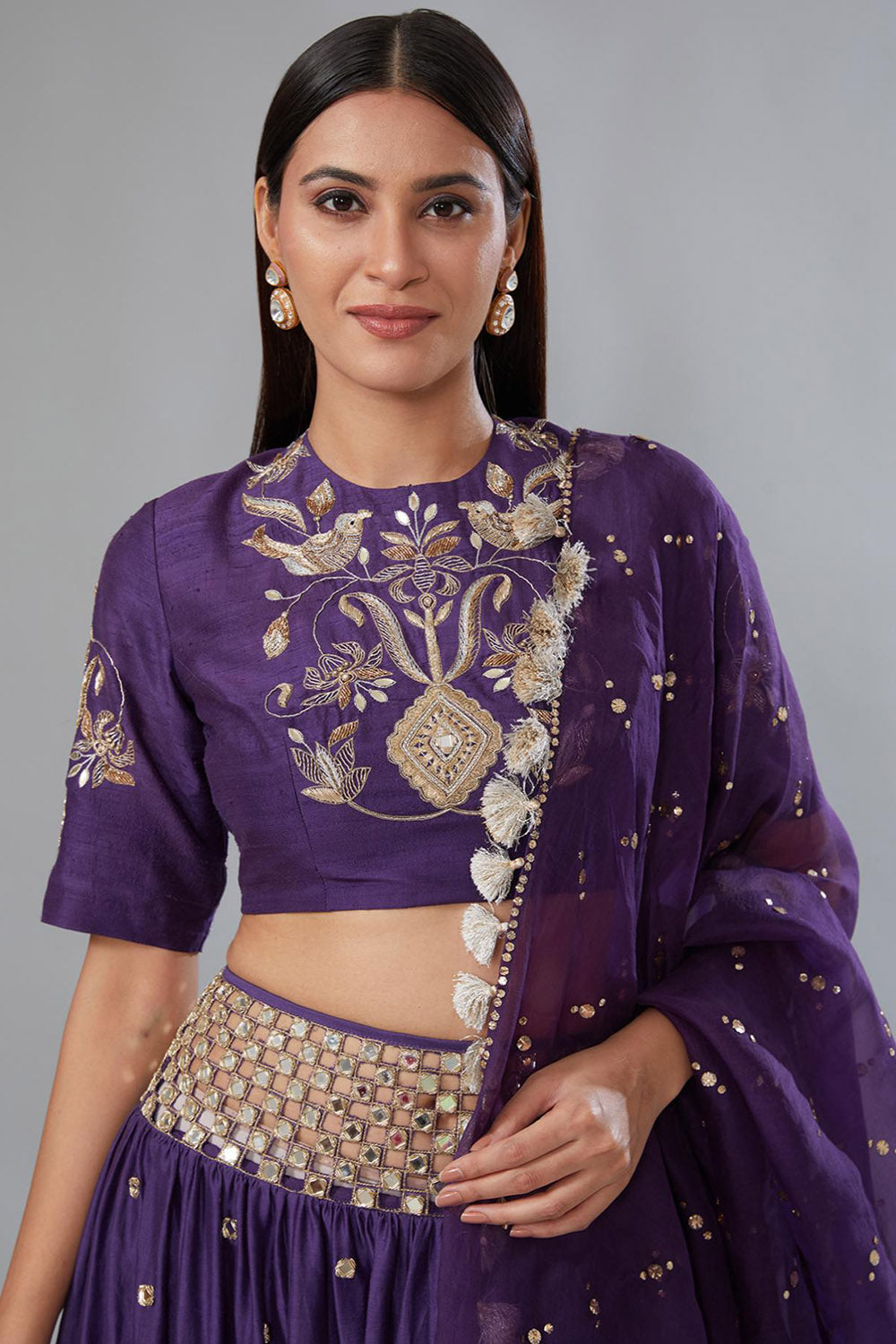 Purple Choli With Cutwork Belt Lehenga & Dupatta