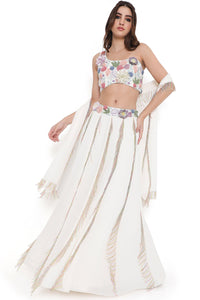 Off White Embroidered Choli And Lehenga With Dupatta