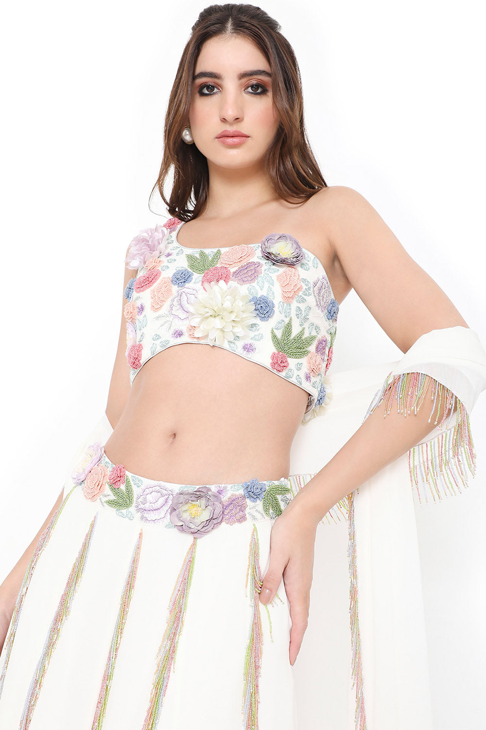 Off White Embroidered Choli And Lehenga With Dupatta