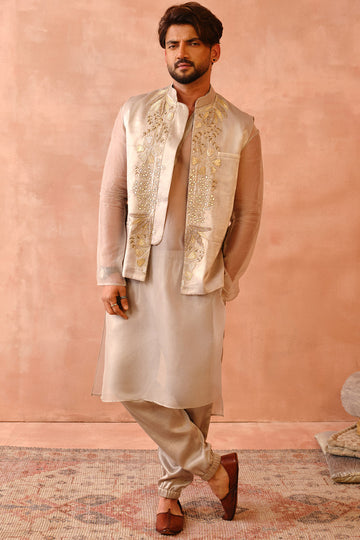 Grey Bagh Embroidered Bandi With Kurta And Jogger Pant