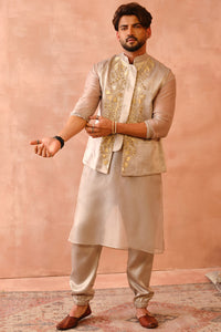 Grey Bagh Embroidered Bandi With Kurta And Jogger Pant