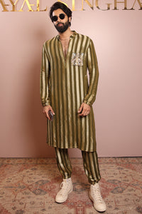 Olive Embroidered Bomber Kurta With Jogger Pant