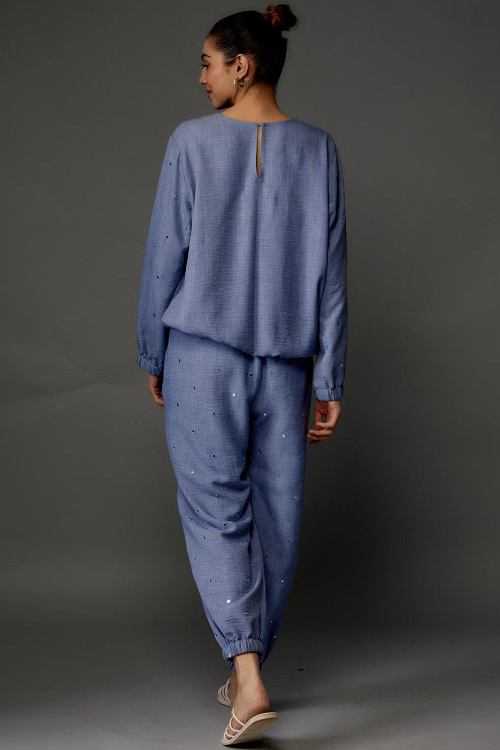 Bluish Grey Soft Linen Top & Jogger Pant