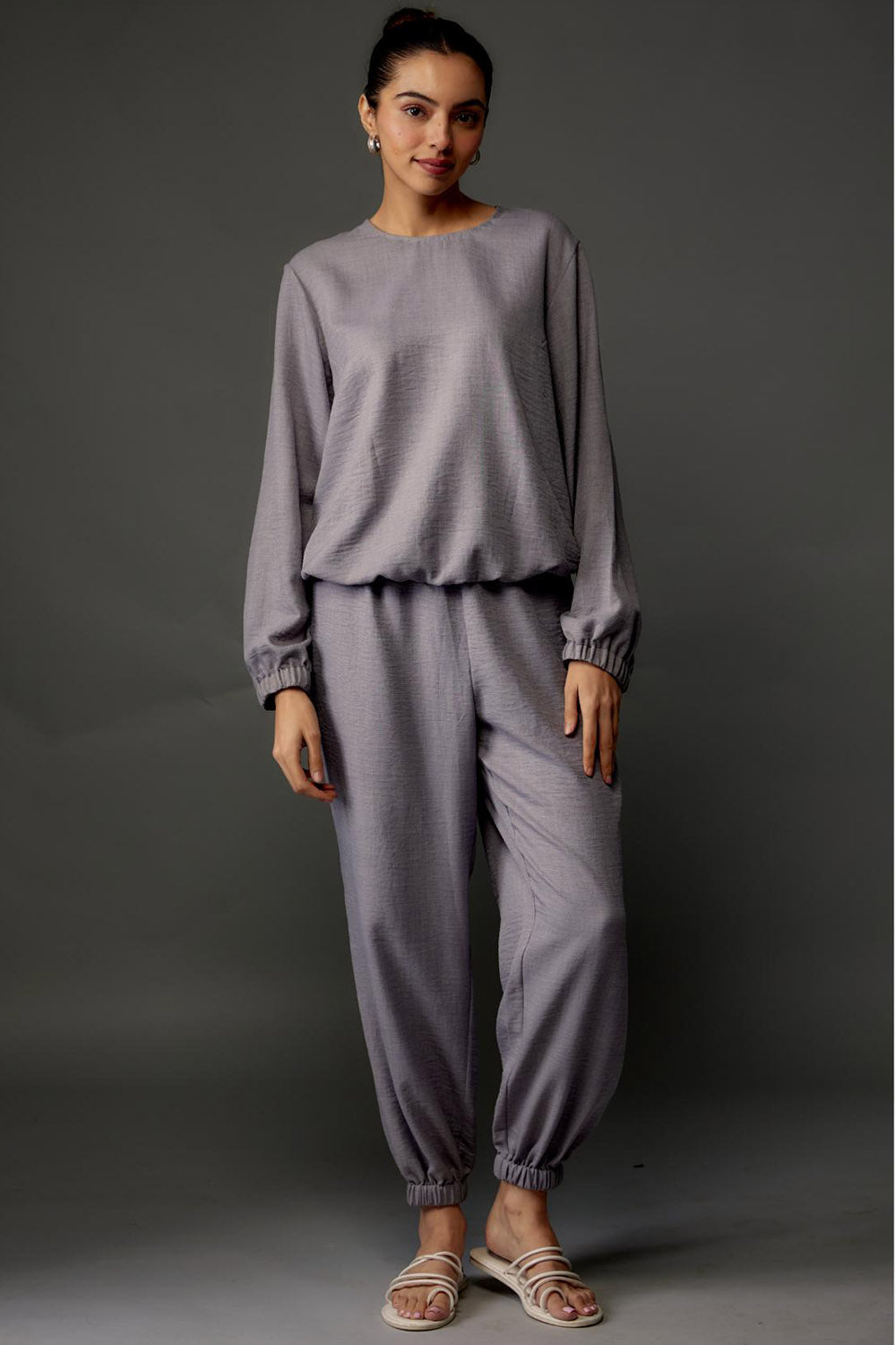 Grey Soft Linen Top & Jogger Pant