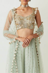 Powder Blue Embroidered Sharara and Choli Set
