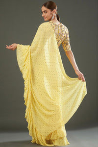 Yellow Embroidered Choli With Pre Stitched Saree