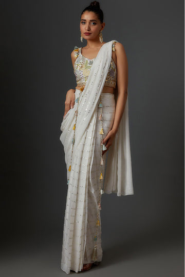 Off White Choli With Sequins Saree