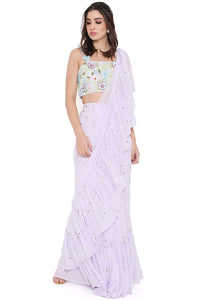 Lavender Embroidered Choli With Pre-Stitched Saree