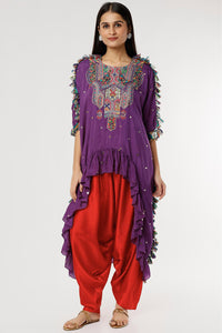 Purple Embroidered Kaftan With Red Salwar