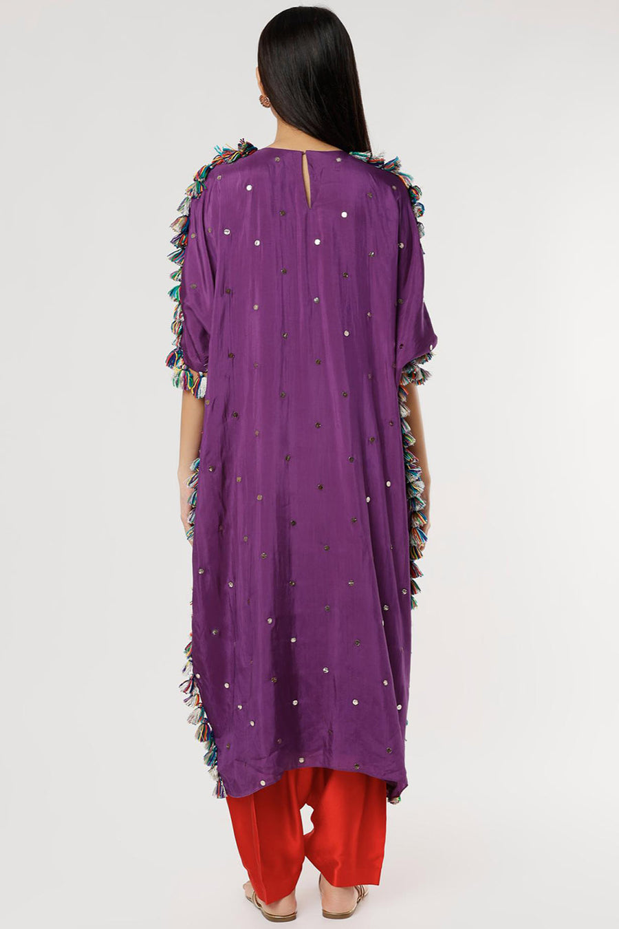 Purple Embroidered Kaftan With Red Salwar