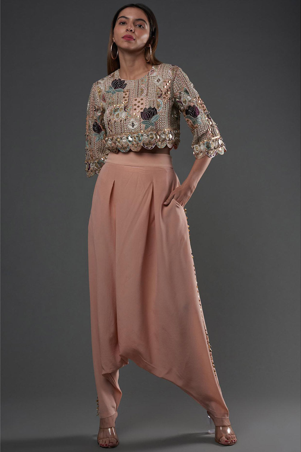 Rose Pink Top With Low-Crotch Pant