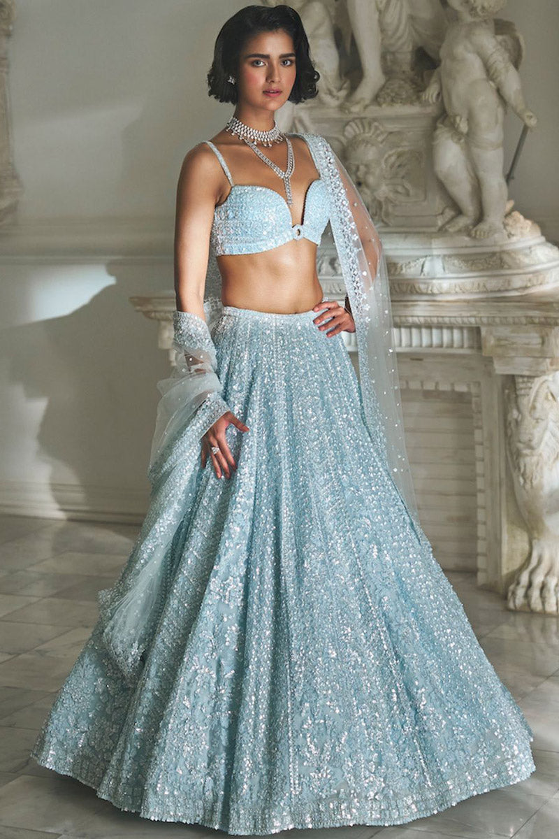 Powder Blue Sequin Lehenga Set