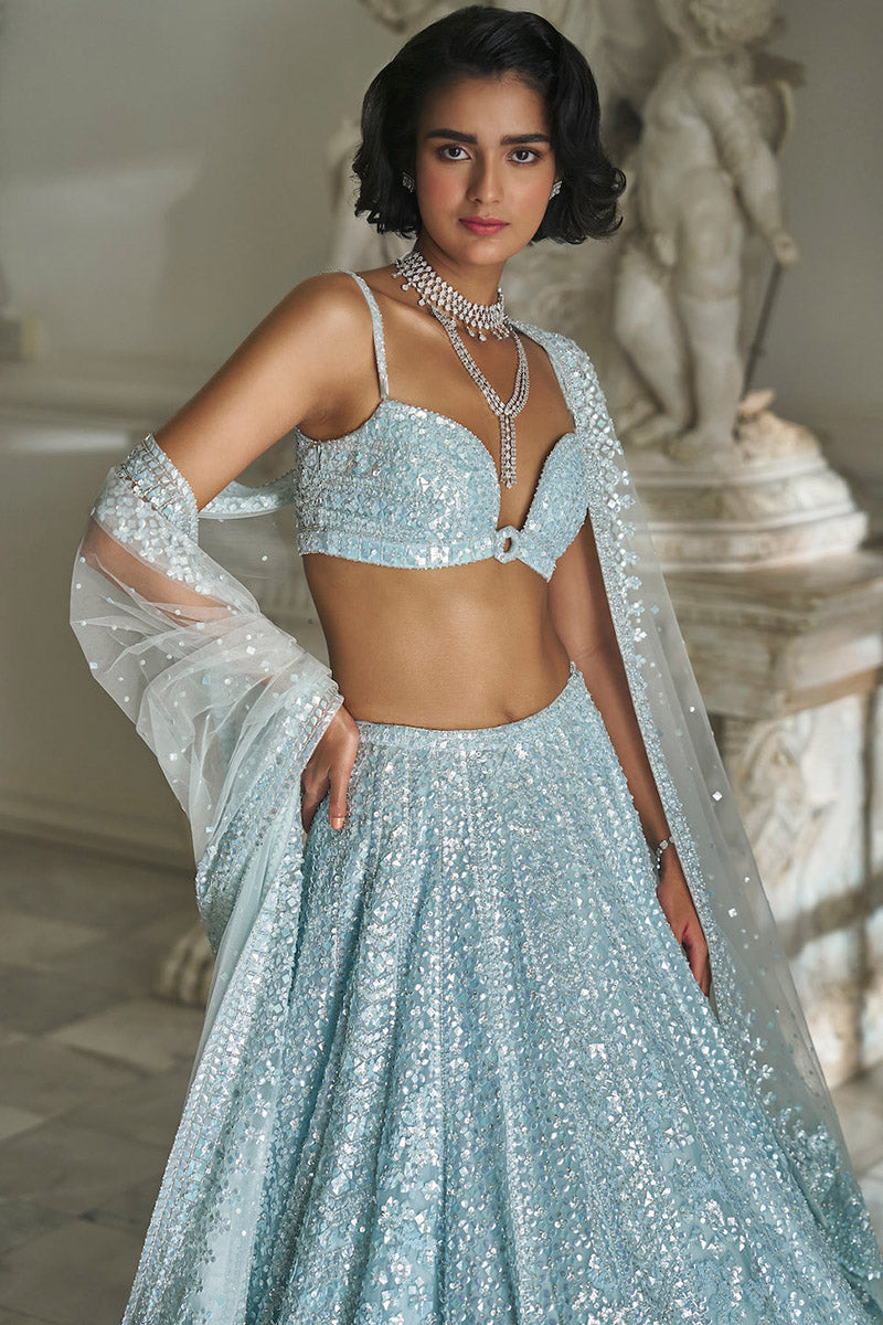 Powder Blue Sequin Lehenga Set