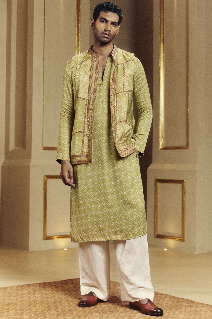 Dry Heena Green Kurta And Bundi Set