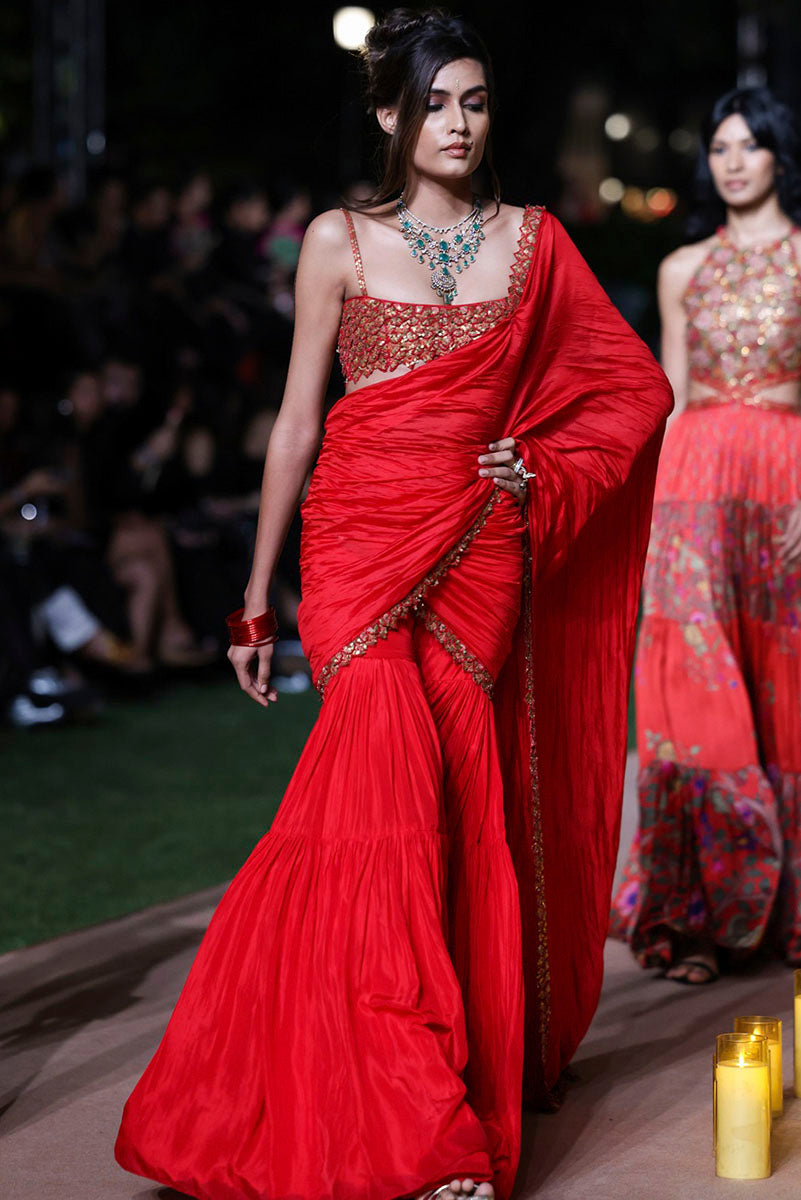 Surkh Laal Gharara Saree Set