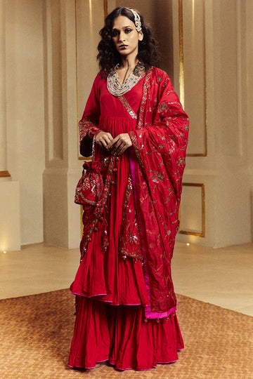 Surkh Laal Anarkali Gharara Set